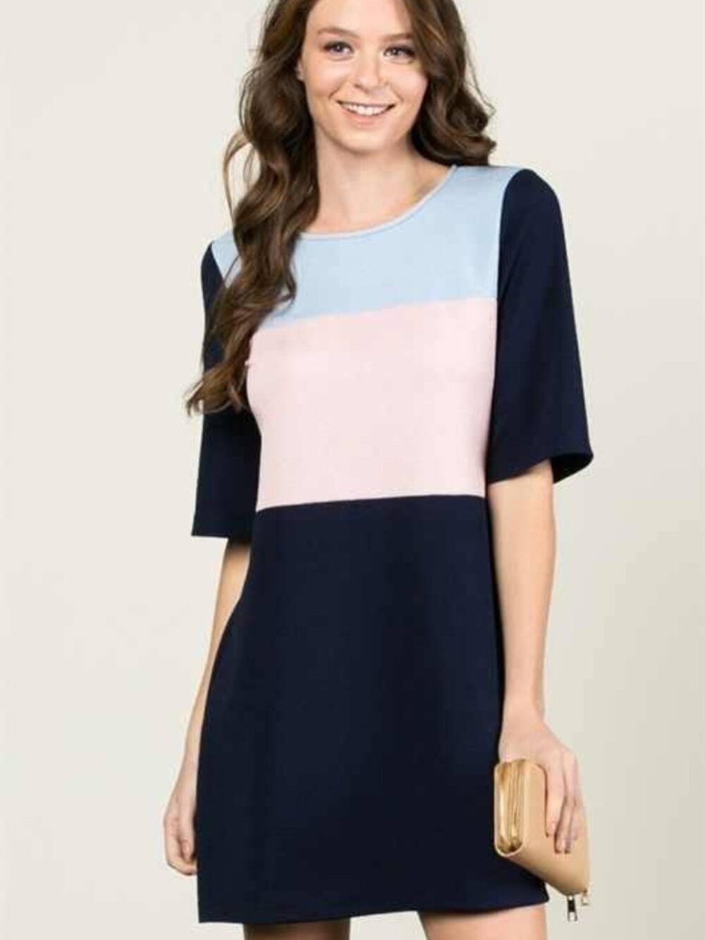 AIME Colorblock Knit Shift Dress Navy Pink Blue
